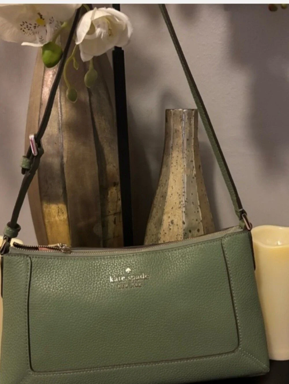 kate spade Lena Green Leather Converable Wristlet Shoulder Bag
